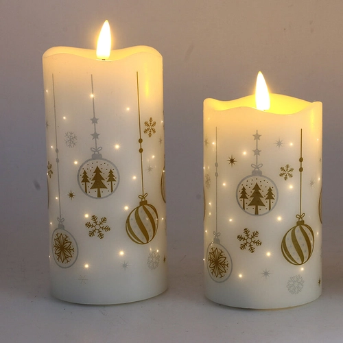 Senmasine-vela de cera Led, lámpara tipo bala, velas sin llama, patrón de impresión de flores, parpadeo de fibra óptica