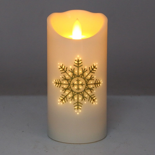 Senmasine TPR lámpara cabeza velas fibra óptica parpadeo impresión copos de nieve patrón sin llama vela Led cera