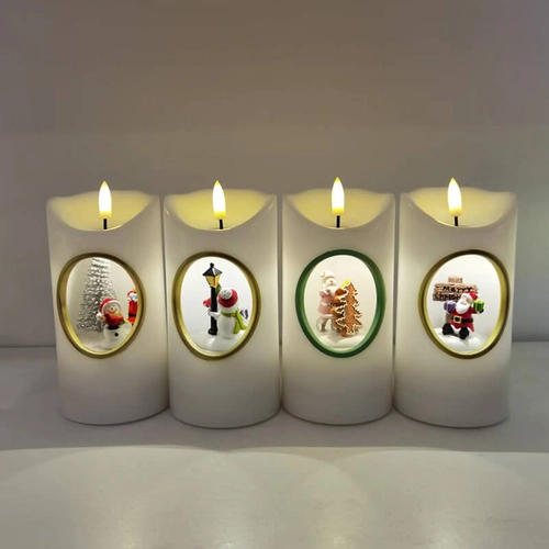 Velas Led navideñas Senmasine, vela sin llama con escena giratoria musical, 7,5x15cm