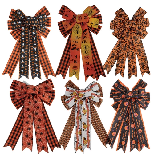 Senmasine Halloween Bows con decorazione del nastro a griglia di zucca di ragno testa di fantasma