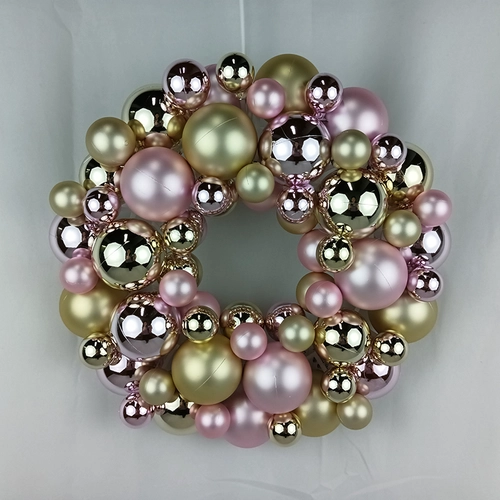 Senmasine 33 cm kerstkrans met bal roze gouden kerstballen kerstfeest hangende decoratie