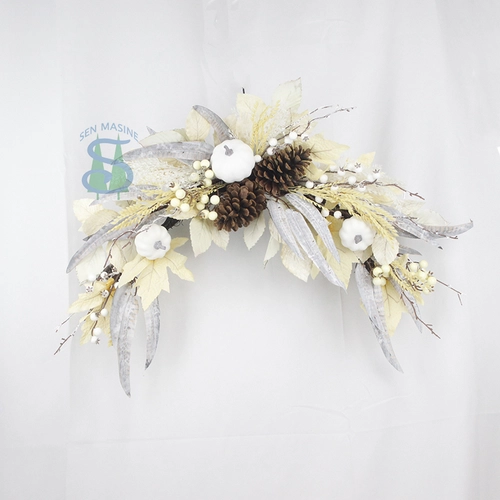 Senmasine – guirlandes d'arrangement de récolte d'automne de 24 pouces, mélange de pommes de pin, citrouille blanche, feuilles d'érable artificielles, couronne d'automne