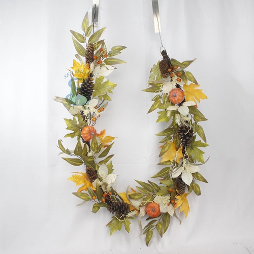 Senmasine – guirlande de feuilles d'érable d'automne de 6 pieds, avec pommes de pin citrouille, baies orange, décoration du festival de la récolte d'automne