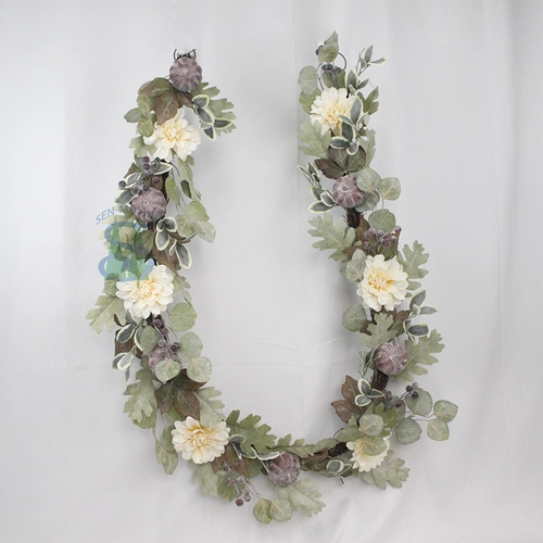 Senmasine Guirlande de feuilles d'érable d'automne de 6 pieds avec feuilles d'eucalyptus artificielles, fleurs de pivoine, pommes de pin, baies de citrouille