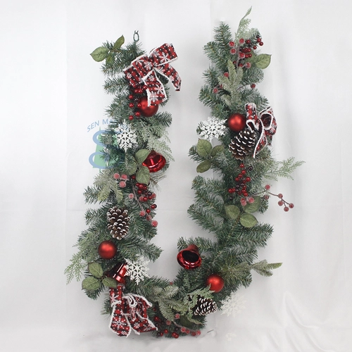 Senmasine ghirlanda natalizia da 1,8 m con pigna, bacche rosse, ramo, ago di pino, campana, ornamenti, fiocchi, feste, festival, decorazioni da appendere