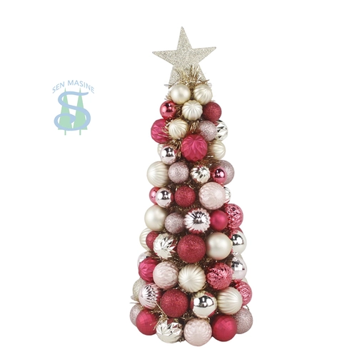 Senmasine 47cm enfeites de cone árvores com topper estrela bola de plástico enfeites decoração de mesa de natal interior
