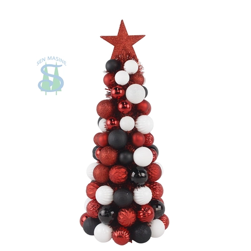 Senmasine 47cm baubles Cone Trees with Topper Star tinsel red black white shatterproof balls Christmas decor