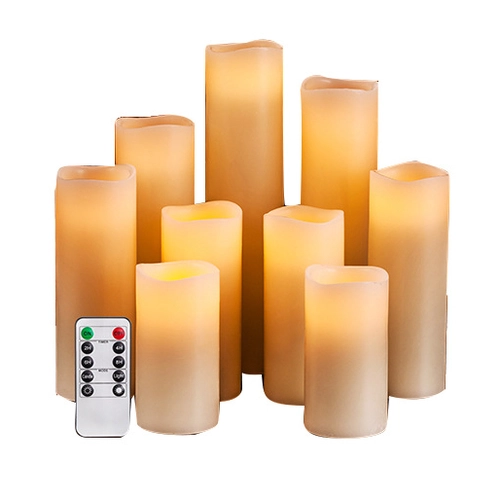Senmasine 9PCS flameless Candles with 10-Key Remote Battery Operated Real Wax Pillar LED Candles