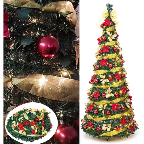 Árbol de Navidad plegable emergente con luces calientes de temporizador Pre Lit Decoración de fiestas de Navidad pre decorada