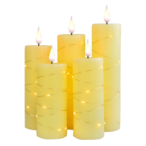 闪烁的LED Pillar Real Wax Candle带有童话灯电池电池遥控计时器泪珠电子无火蜡烛