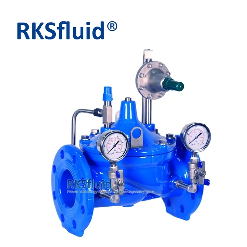 Cina Valvole di riduzione della pressione idraulica con flangia dell'acqua PRV in ferro duttile ANSI JIS con manometro produttore