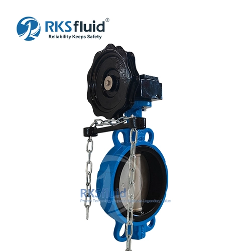 Hersteller CF8 Wafer-Absperrklappe aus duktilem Eisen DN200 PN16 PN25, angepasst mit Kettenrad
