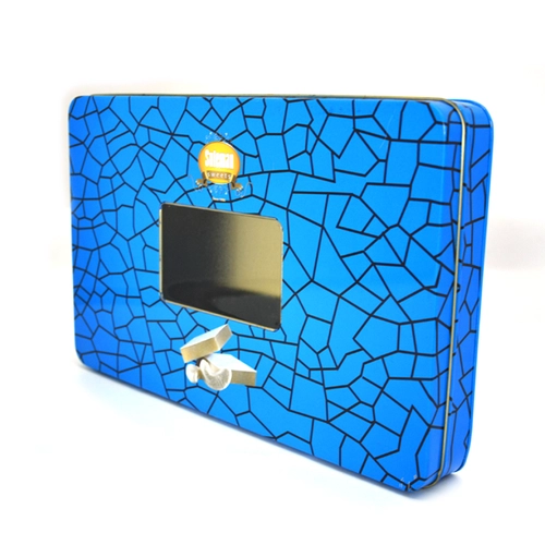 Rectangle Chocolate Sweets Gift Box Custom Printed Food Storage PVC Window Metal Tin Box