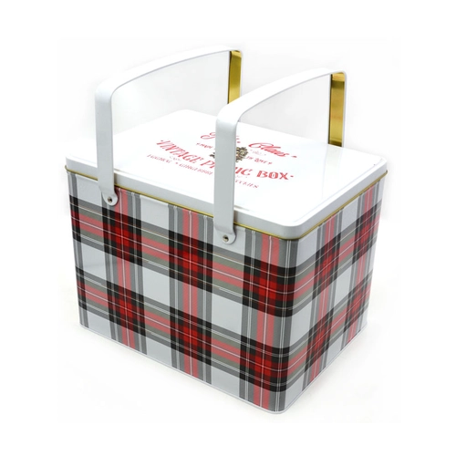 Custom Printed Rectangle Picnic Portable Metal Box Cookie Biscuit Festival Gift Handle Tin Box