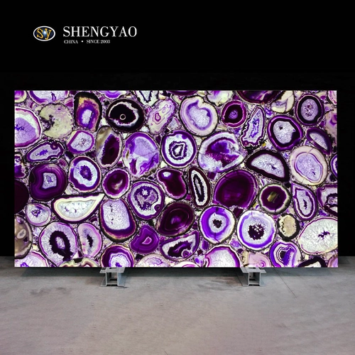 Lastra di pietra semipreziosa di agata viola retroilluminata