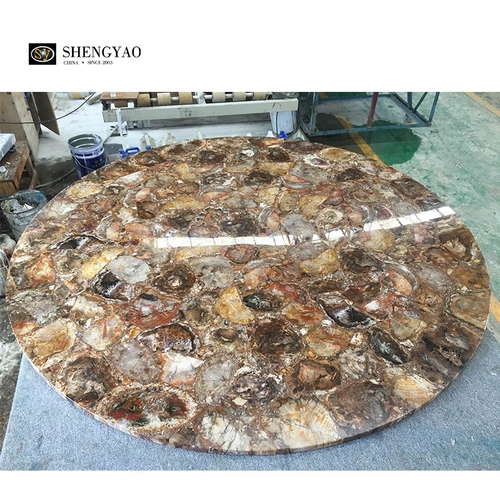 Mesa grande de madera petrificada Encimera redonda de madera fósil