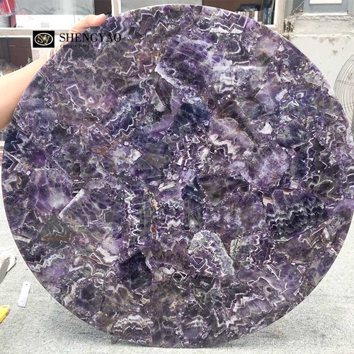 Venta al por mayor redonda de la encimera de la piedra preciosa del cristal de la sobremesa de la amatista