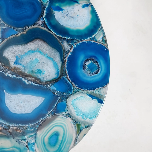 Luxury Blue Agate Side Table,Natural Gemstone Furniture Semi Precious Stone Table