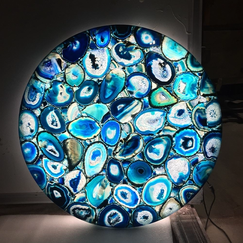 Tableros de mesa de piedras preciosas de ágata azul con retroiluminación de Brasil, Mayorista de encimeras de piedras semipreciosas China