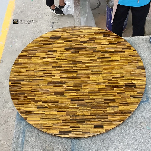 Tischplatte aus goldenem Tigerauge und Arbeitsplatte aus Halbedelstein