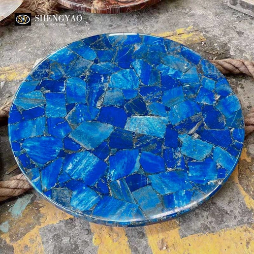 Tablero de mesa redondo de lapislázuli, Encimera de piedras preciosas naturales, Losa de piedra semipreciosa azul Fabricante China