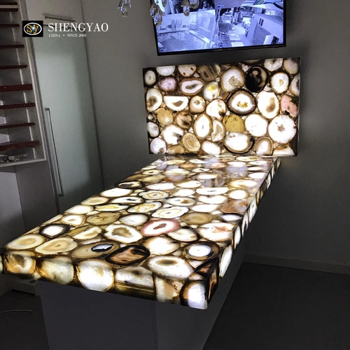 porcelana Encimera de ágata marrón retroiluminada, fábrica de encimeras de piedra semipreciosa China fabricante
