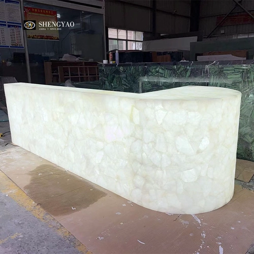 透光白水晶吧台|宝石台面工厂