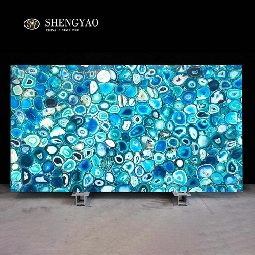Cina Lastra di pietra di agata blu retroilluminata traslucida Grandi lastre di pietra semipreziosa produttore