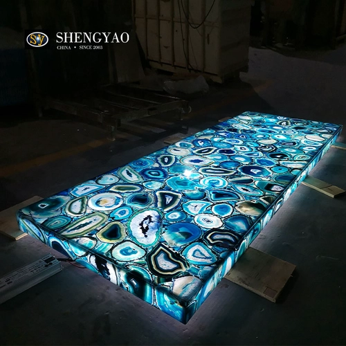 背光蓝玛瑙台面，透光半宝石台面工厂