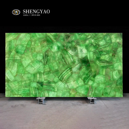 通体透光绿萤石板|透光水晶半宝石板材中国制造商