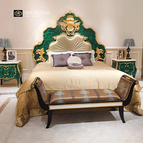 Meubles classiques de chambre à coucher en Malachite, ensemble de table de nuit de luxe en pierres précieuses