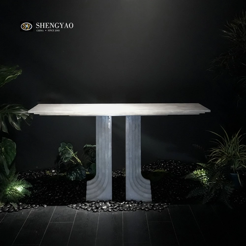 π Shape White Crystal Clear Quartz Console Table