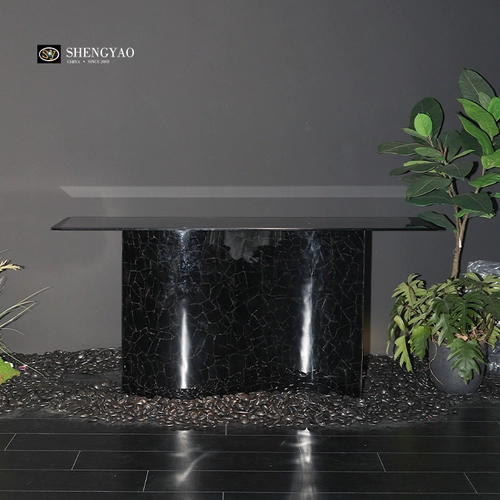 Ribbon Shape Obsidian ຕາຕະລາງ Console, ເຟີນິເຈີແກ້ວປະເສີດສີດໍາ