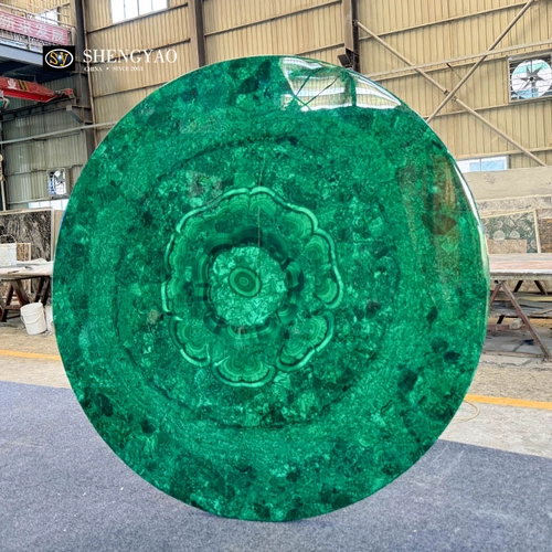 Trung Quốc Mặt bàn tròn Malachite đá quý màu xanh lá cây tự nhiên nhà chế tạo