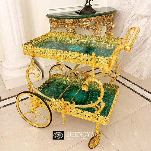 Chine Chariot de service malachite | Meubles en pierre semi-précieuse naturelle sur mesure fabricant