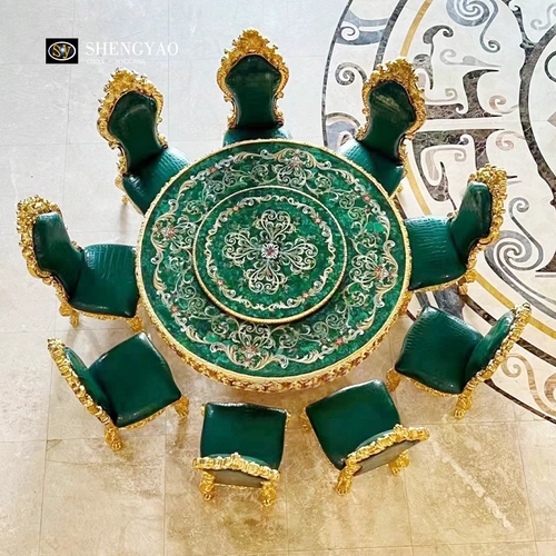 طاولة طعام مستديرة من الملكيت | أثاث من الأحجار شبه الكريمة