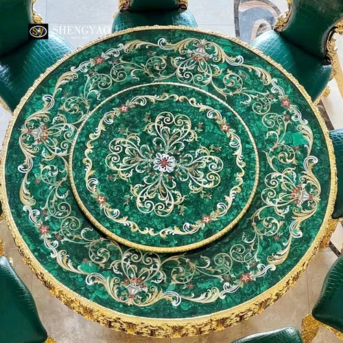 Chine Table à manger ronde en malachite | Meubles en pierre semi-précieuse fabricant