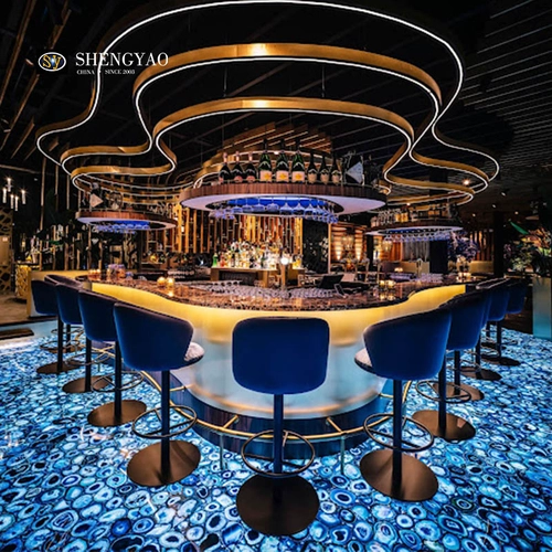 Revêtement de sol translucide en agate bleue pour les restaurants de luxe