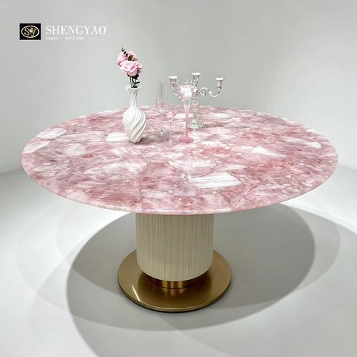 Pink Crystal Round Dining Table | Custom Gemstone Furniture