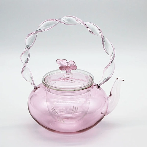 China High Borosilicate Pink Tea Pot with Spiral Handle and Glass Infuser manufacturer