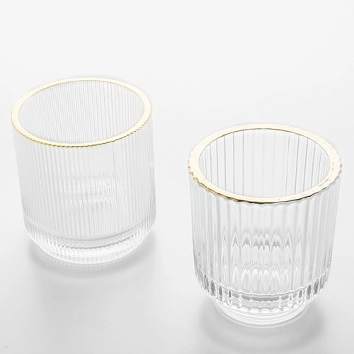 China Luxus-Kerzenhalter aus geripptem Glas mit Goldrand Hersteller