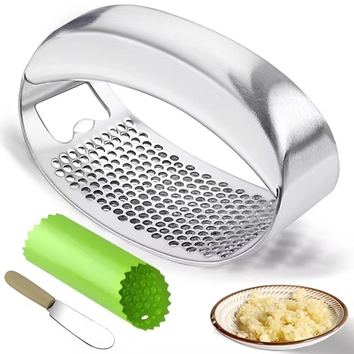 China Heavy-Duty Stainless Steel Garlic Rocker Press with Peeler and Scraper manufacturer