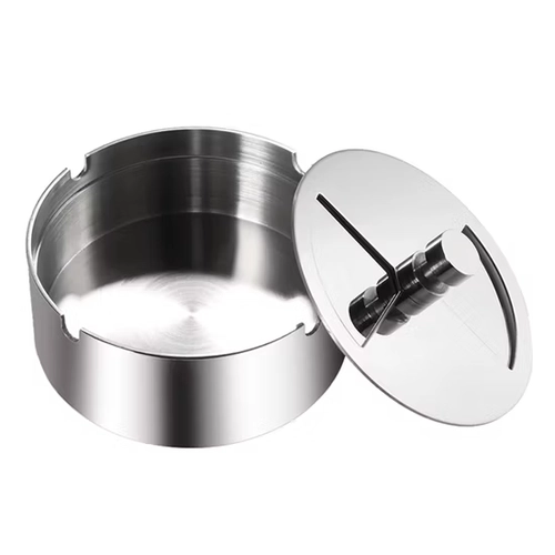 China Stainless Steel Rotating Tabletop Ashtray with Lid manufacturer