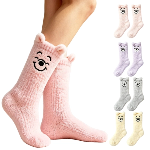 Aangepaste logo Kerst Dames Coral Fleece Fluweel Fuzzy Stripe Kerstsokken Dames Winter Gezellige Indoor Sokken