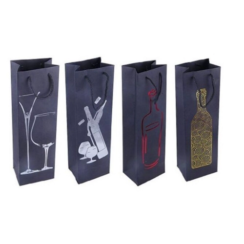 Broadway Noir Papier mat Eco Euro-cadeau Sac bouteille de vin sacs avec couleur imprimée pour bouteille de vin