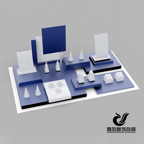 Precio de fábrica china de encargo azul y blanco acrílico expositor joyería, joyería de presentación mostrador, joyerías pantallas con muestra de la costumbre y el logotipo ofrecido