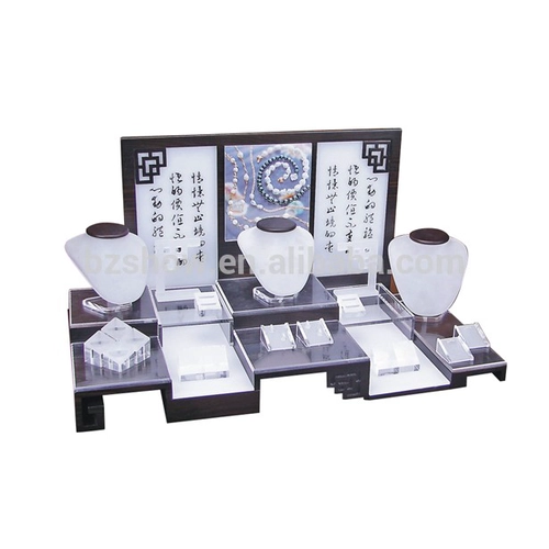 Estilo de caligrafia chinesa matagal impresso superfície de acrílico stand de jóias set de exibição atacado