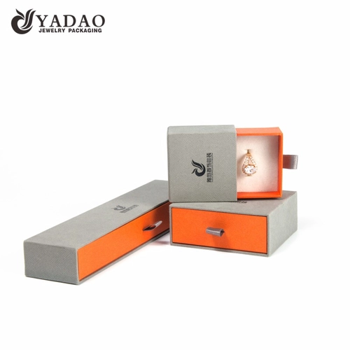 Custom made fashion logo printed slider cardboard paper box with fine velvet interior for jewelry packaging
