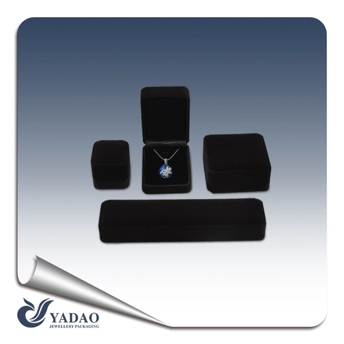China Custom jewelry gift boxes in black with gold hot stamping logo and box with velvet insert package manufacturer