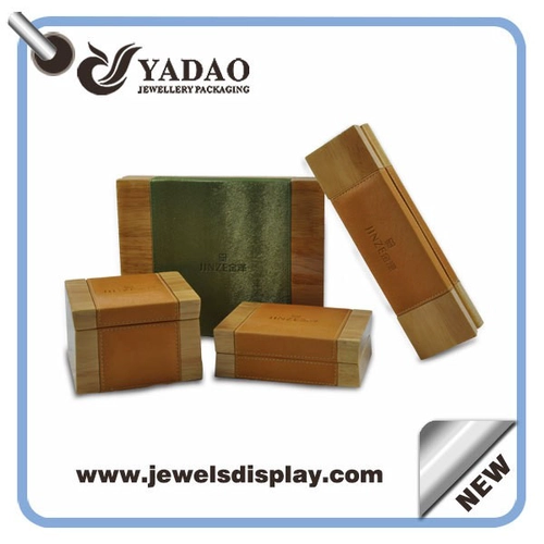 Couro envernizado costume colorido meio de jóias caixas de madeira set